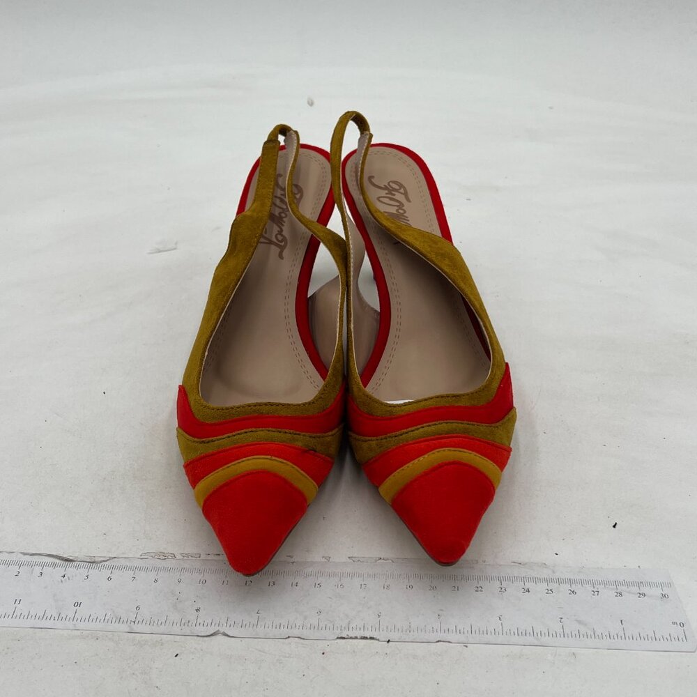 FOWT Yellow Rainbow Color Stripes Strange Spiral Heel Pointed Toe Slingback Pump - Picture 3 of 8